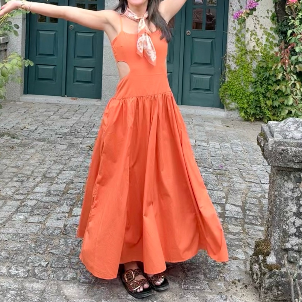 Abercrombie orange open back drop waist dress